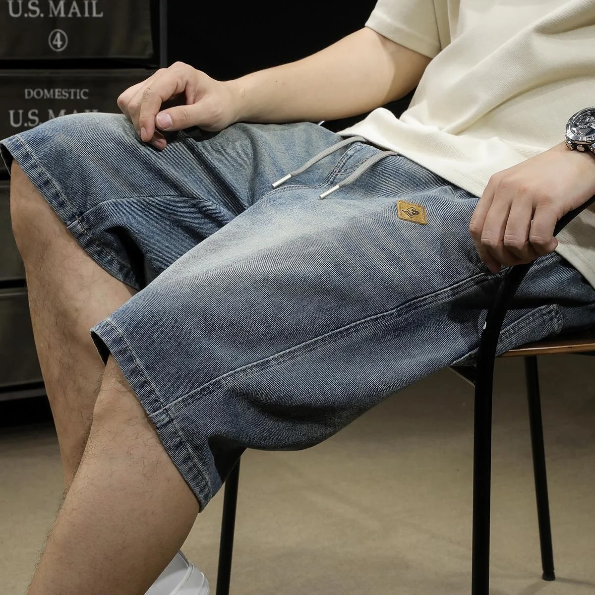 

Trendy Men's Denim orts Five-Quarter Length American Sle Outdoor Wear Summer New Arrival Loose Fit Straight Leg Jeans