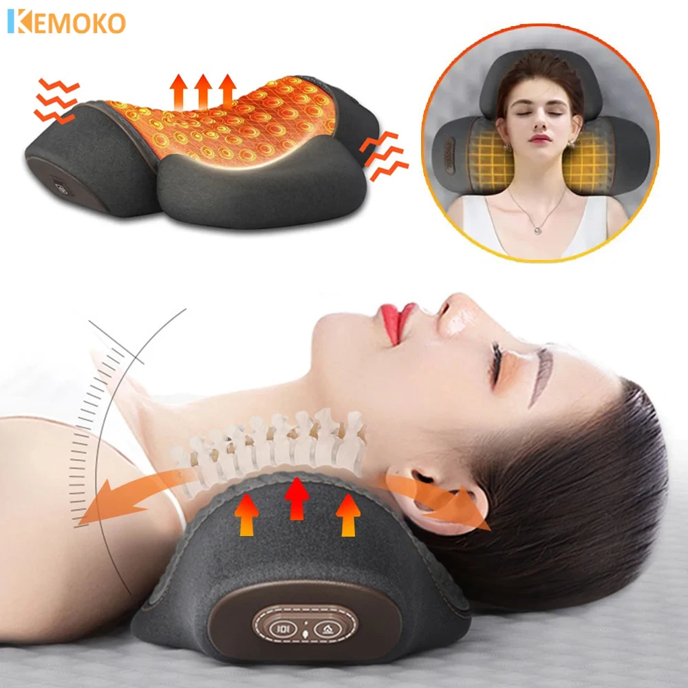 Electric Heating Vibration Neck Massager Pillow Cervical Back Traction Relax Massager Sleeping Memory Foam Pillow Spine Support