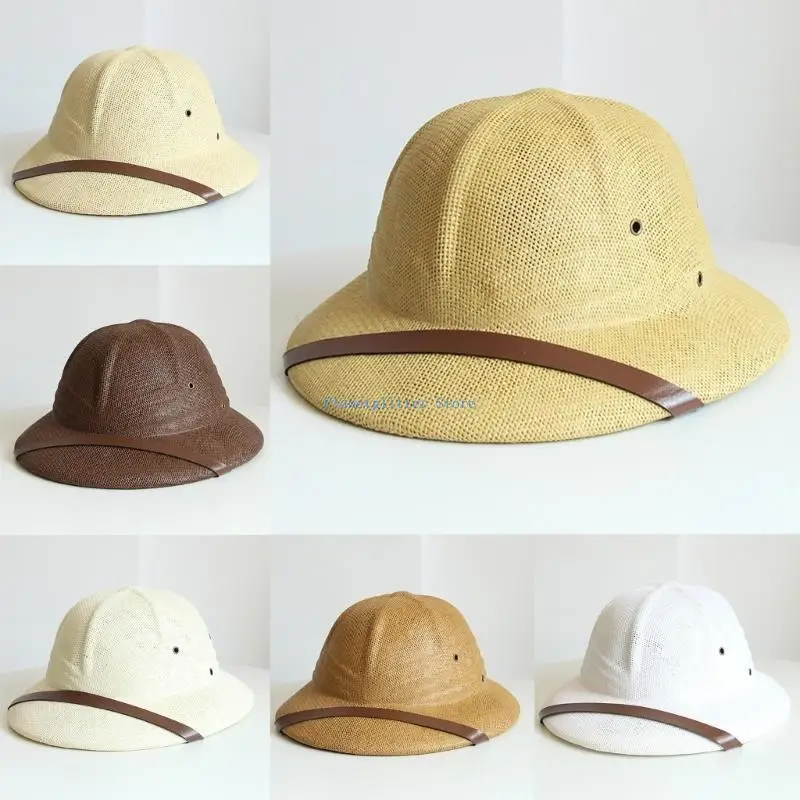 

652B Vintage Handcrochet Straw Hat Vacation Bucket Hat for Adult Women Outdoor Activity Panama Hat for Travel and Casual Wear