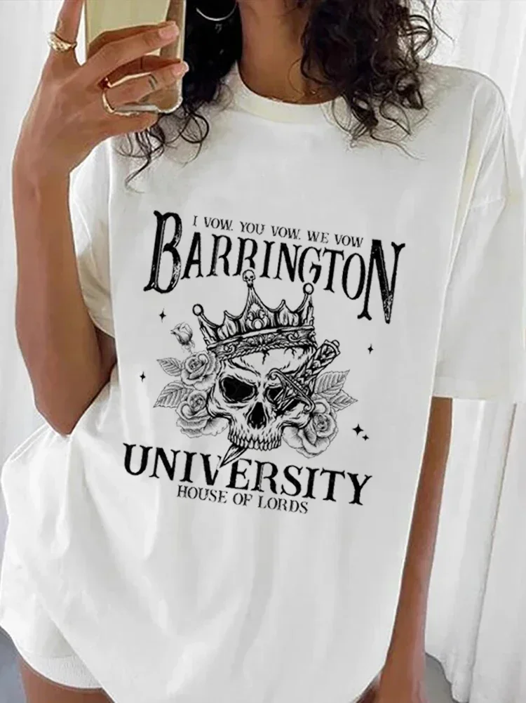 Trendy Street Print Barrington University Printed T-Shirt Top Short Sleeved O-Neck Print Retro Casual Versatile Fun T-Shirt.