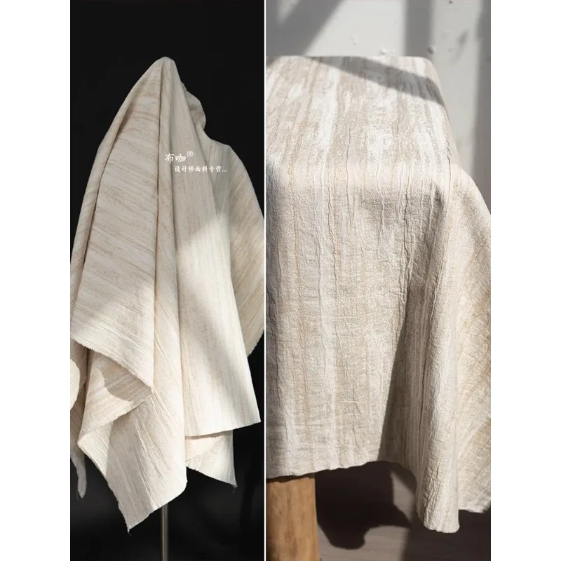 Cotton-linen Blended Beige Fabric Jacquard Pleating Texture Anti-wrinkle Quite Wide Suit Jacket Fashion Designer Fabric