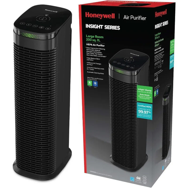 

Очиститель воздуха HEPA Honeywell InSight с индикатором качества воздуха и автоматическим режимом, большими помещениями, спальнями, дом (200 кв. ft) - HPA180B