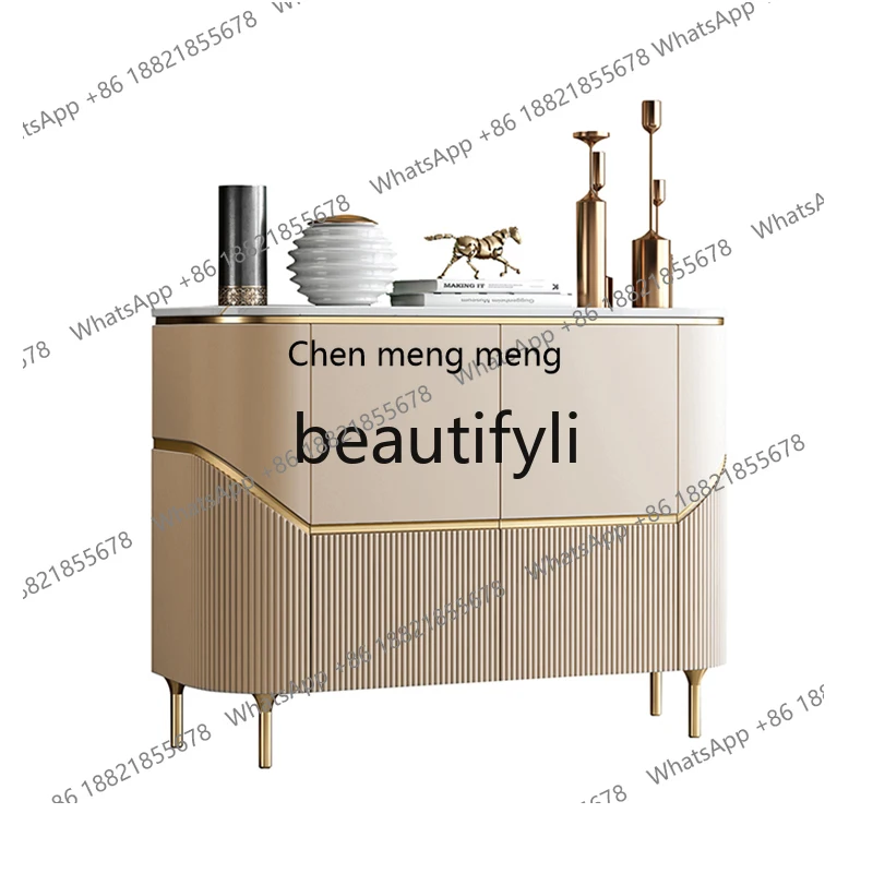 

Light luxury foyer home decoration locker against the wall semicircular rock slab dining side cabinet furniture H