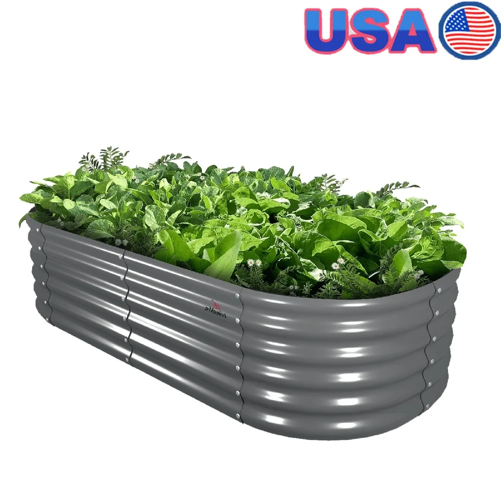

Galvanized Steel Raised Garden Bed 6x2 ft Oval Planter Box Durable Outdoor Metal Planter with Open Bottom Design Healthy Growth