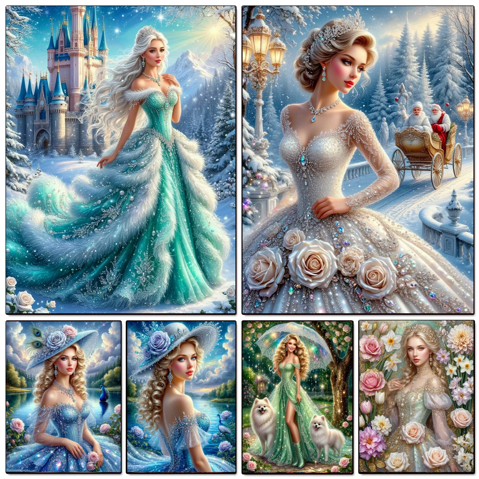 5D Diy Diamond Painting Beautiful Snow Princess Woman Flowers Full Mosaic Rhinestone Embroidery Cross stitch Kits Home Decor