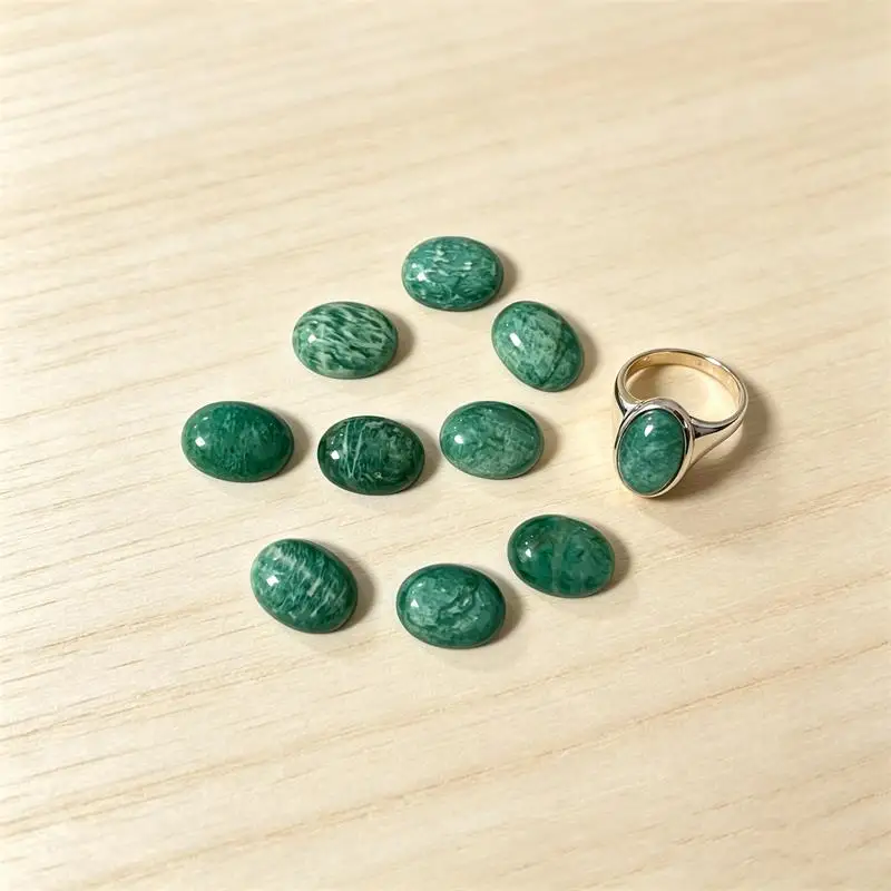 5pcs 3x5-13x18mm Peruvian Amazonite Oval Cabochon Beads No Hole Polished Flat Back for Necklace Pendant