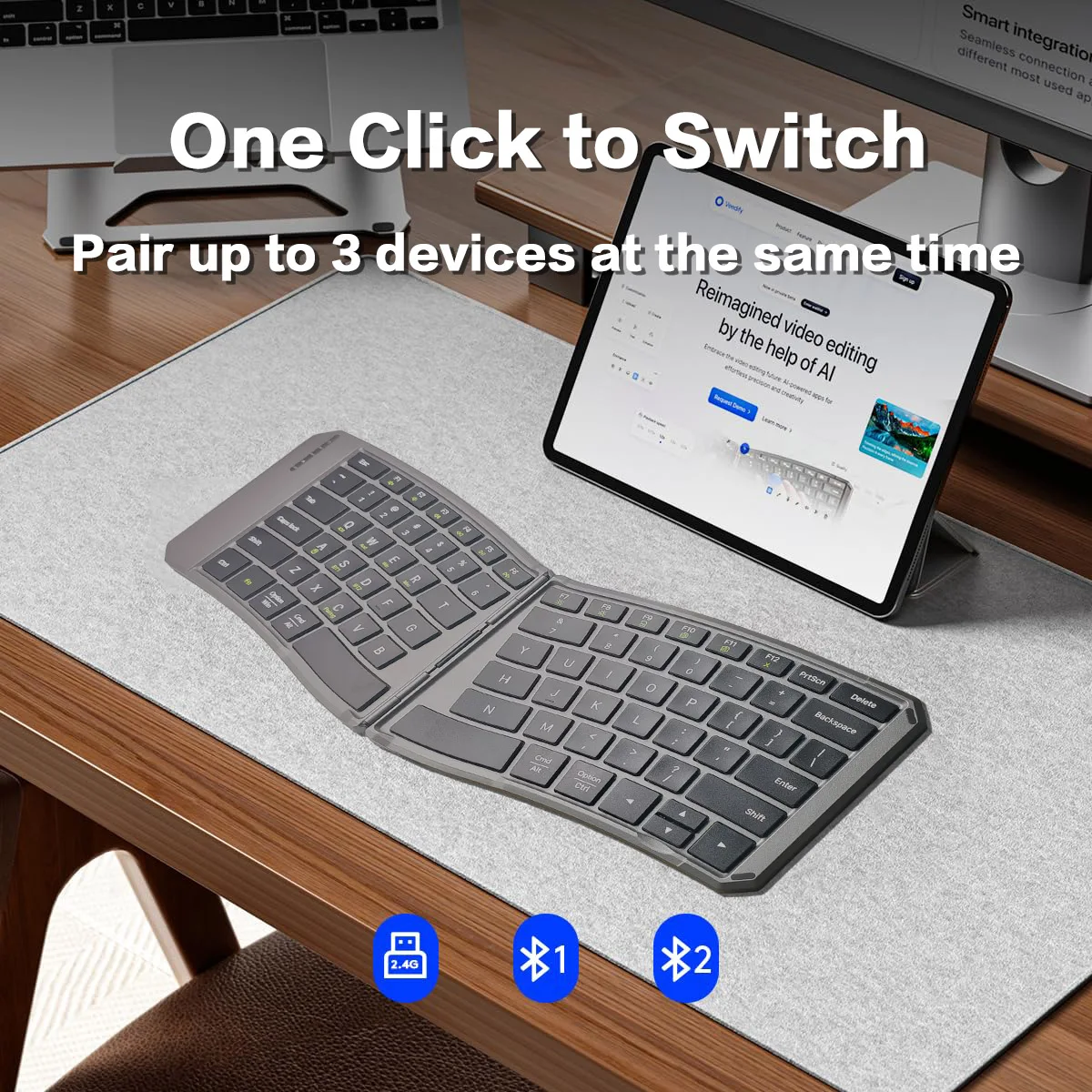 Jomaa Split Ergonomic Keyboard Wireless USB Bluetooth Folding Keyboard for Computer Laptop iPad Rechargeable Mini Keyboard