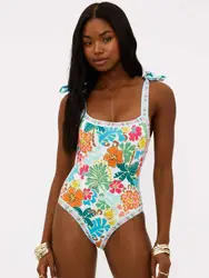 2024 Shoulder Tied Women One Piece Swimsuit Sexy New Printed Square Swimwear For Girl Beach Suit Female Clothing Outfits