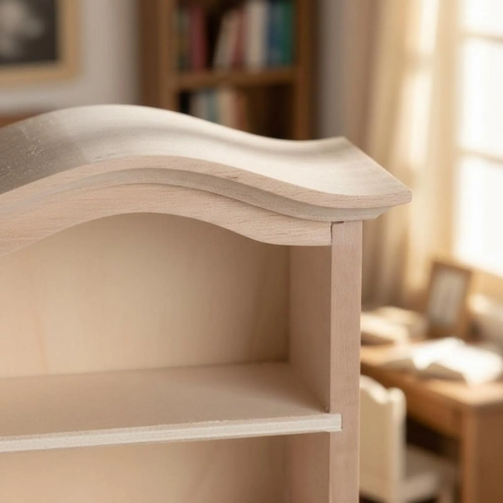 Dollhouse Bookcase Cabinet Realistic Details 1:12 Scale Dollhouse Shelf Arched Top Bookshelf Easy to Fit