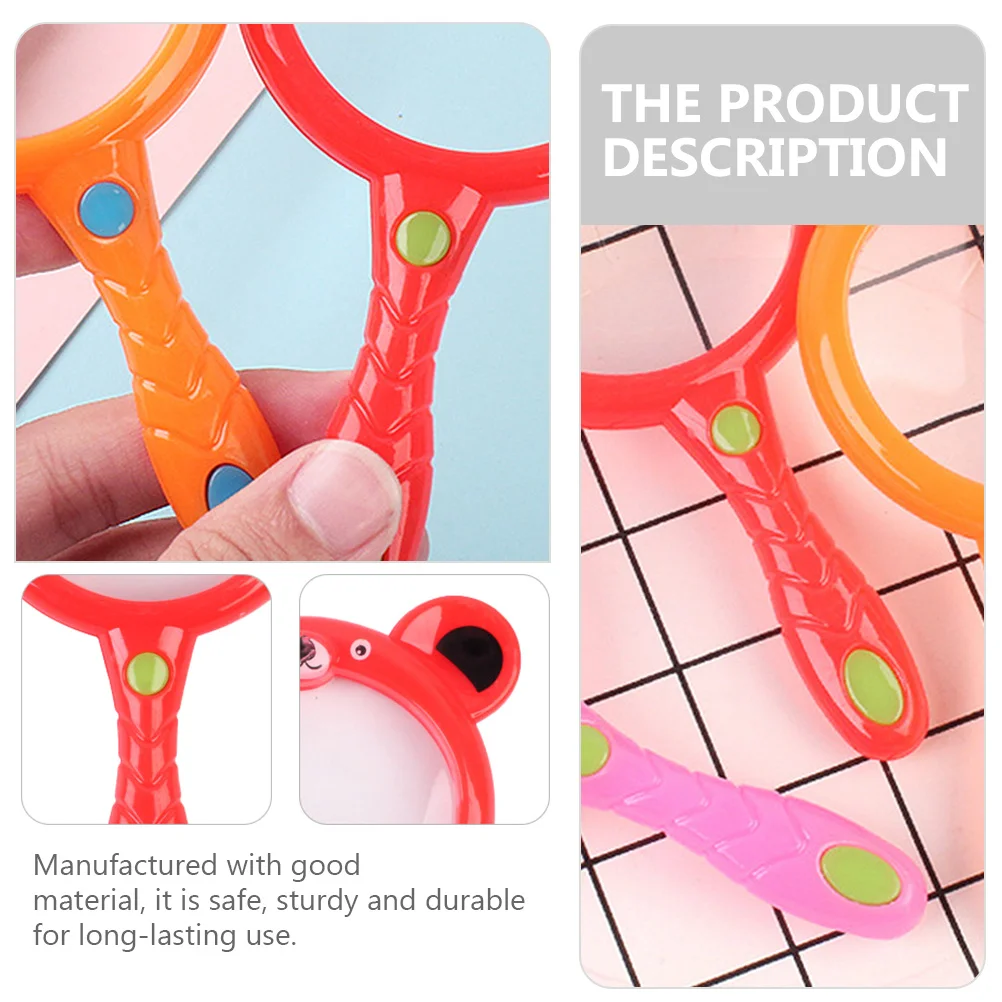 

6Pcs Handle Magnifier Plastic Portable Handheld Reading Glass Cartoon Bear Design for Kids Elder Scientific Exploration
