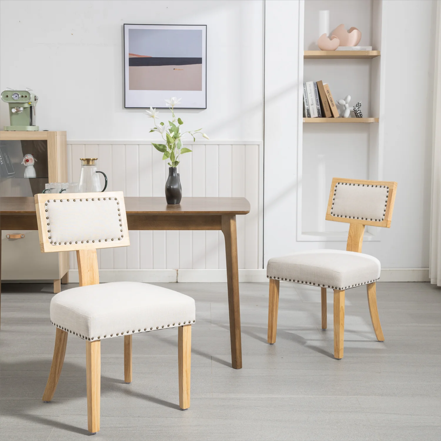 Heng Ming T back dining chair, with rivet decoration adjustment mat, suitable for dining room, kitchen, balcony, bedroom,set of