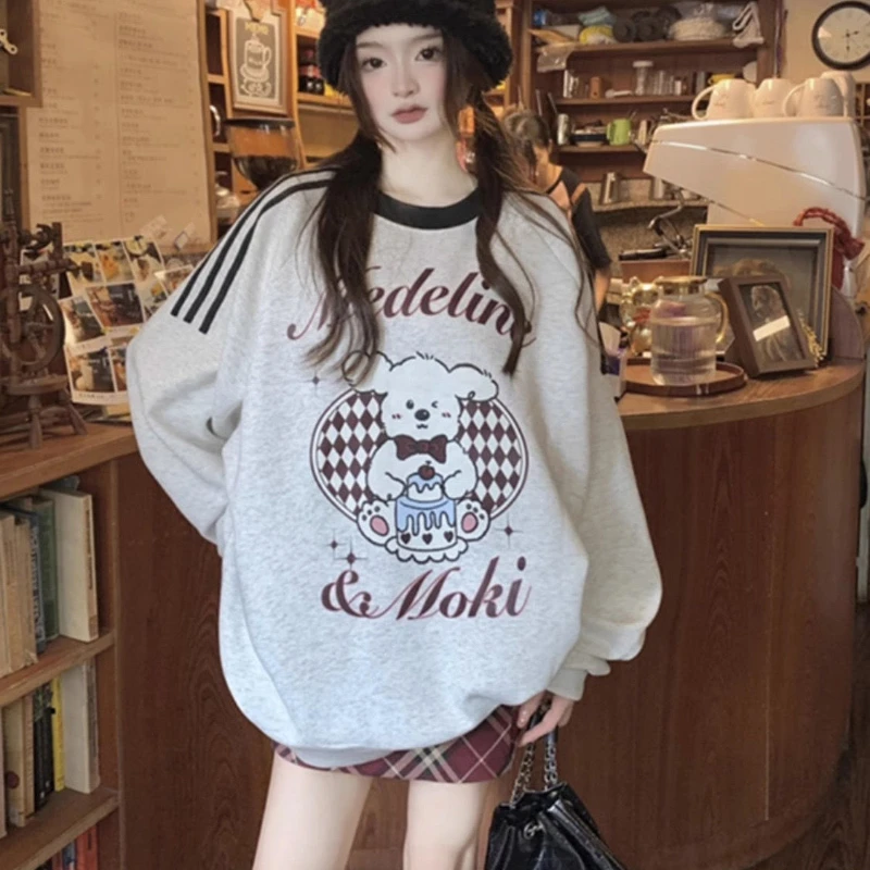 Deeptown Kawaii Sweet Sweatshirts Women Cartoon Print Harajuku Pullover Korean Fashion Long Sleeve Cutecore Casual Sweatshirt