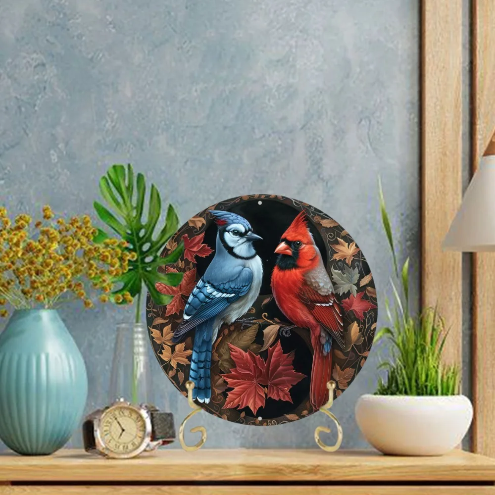 Classic Style Round Aluminum Bird Wall Sign, Waterproof, Weather-Resistant, High Bending Endurance for Home & Cafe Decor