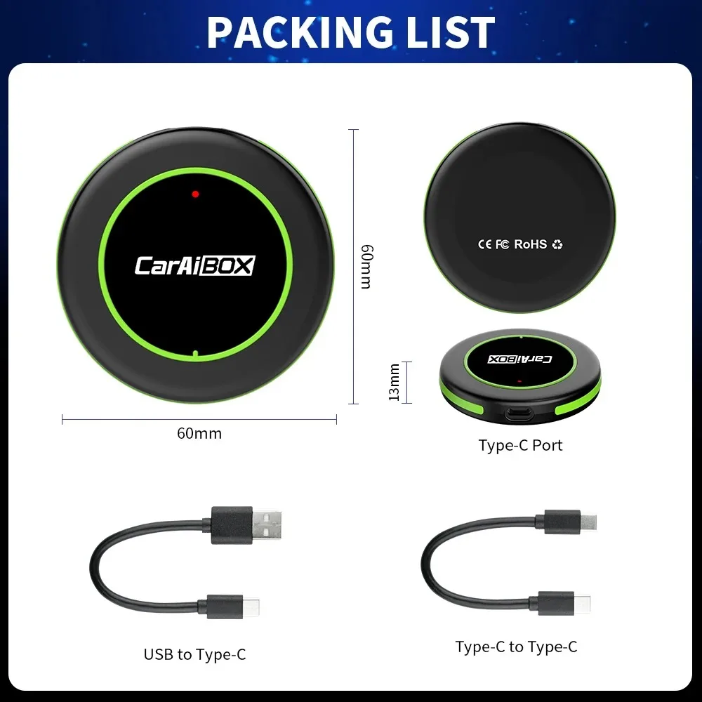 CarAIBOX Wireless Android Auto Dongle Box 2in1 Wireless CarPlay Adapter For Car Radio with Wired CarPlay