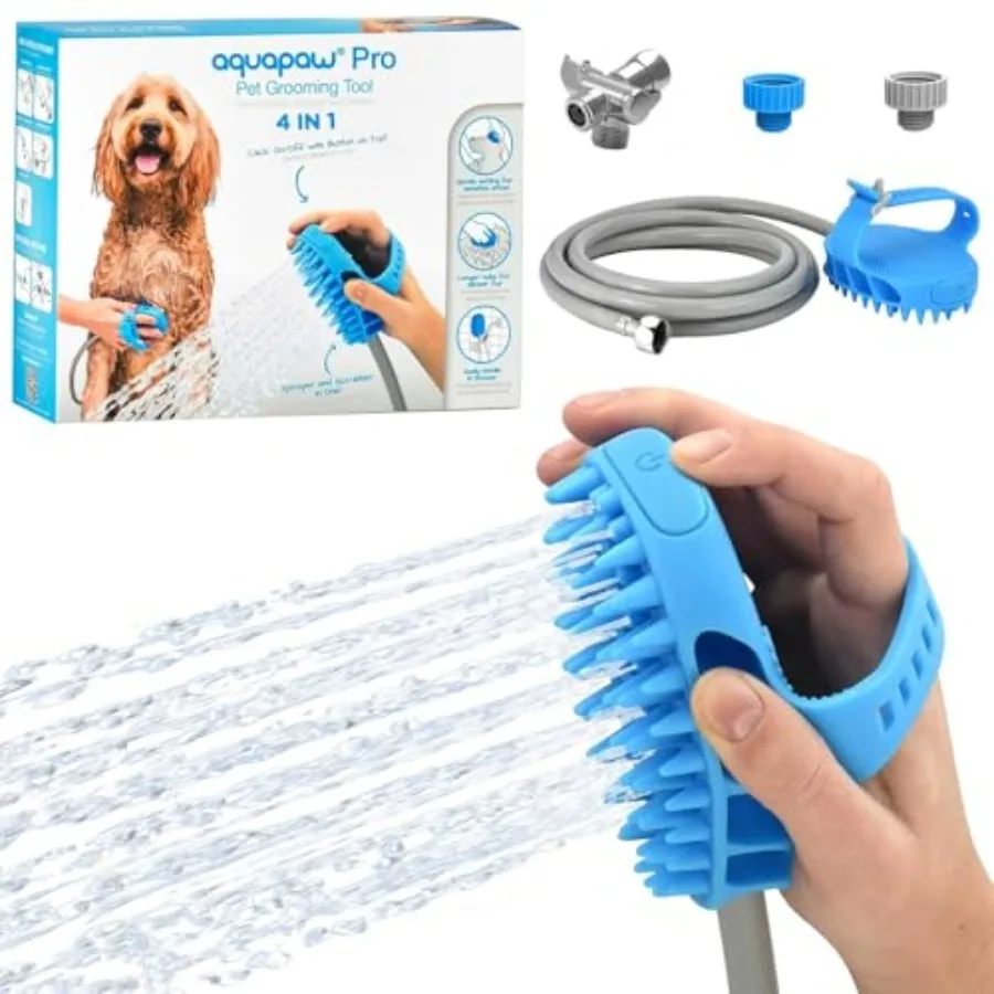 

Aquapaw Dog Bath Brush Pro Dog Shower Attachment - Large Silicone Rubber - Sprayer Scrubber in One with 8ft Hose Attachment Sho
