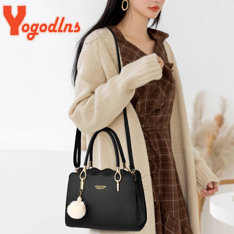 Yogodlns Women Handbags Ladies Large Tote Bag Female Square Shoulder Bags Bolsas Femininas Sac PU Leather Hairball Crossbody Bag