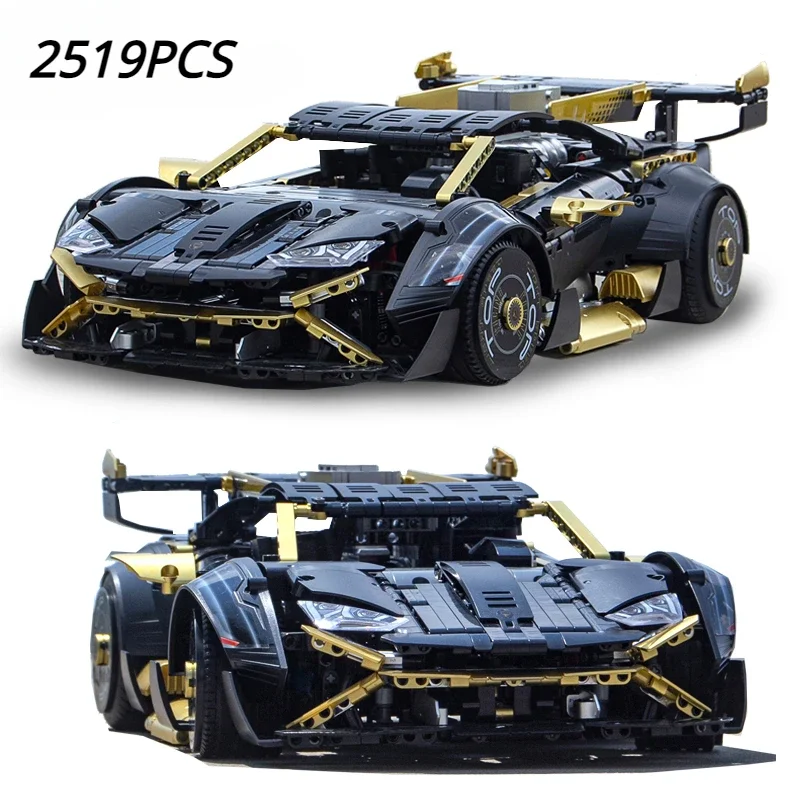 New 2519PCS Technical Black Gold 1:10 Lambo Huracán STO Building Blocks Assmble Bricks Vehicle Toys For Adult Kid Christmas Gift