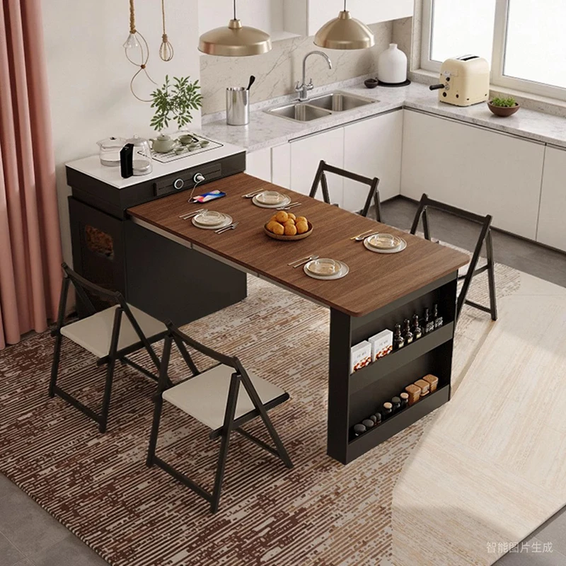 

Скандинавский минималистичный обеденный стол из массива дерева с закругленными краями и столешницей из сланца