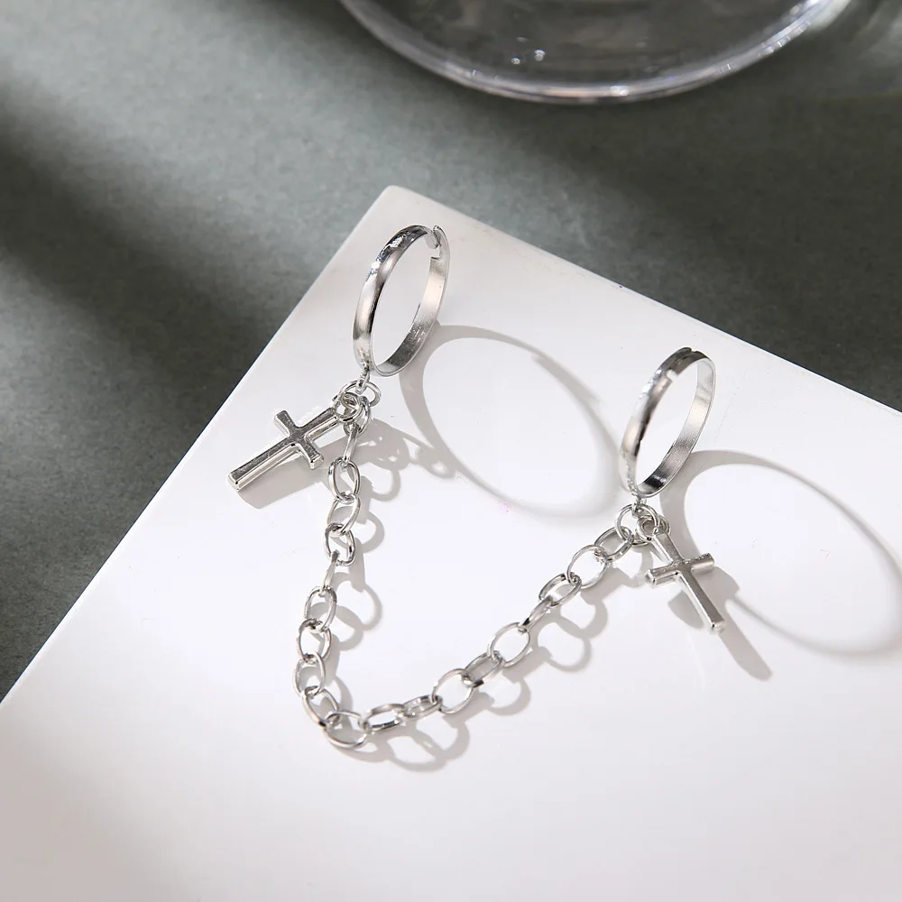 عبر اثنين من الاصبع سلسلة متصلة حلقة مفتوحة للرجال والنساء ، شخصية نمط الهيب هوب ، الأزياء الكورية الشعبية ، بيع بالجملة