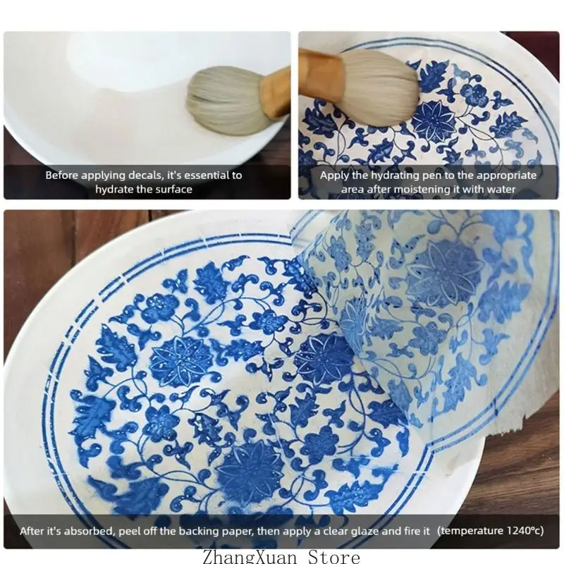 Keramik-Unterglasur-Aufkleber für Brennprojekte in eleganter blau-weißer Ästhetik 3XUF – Detail 4