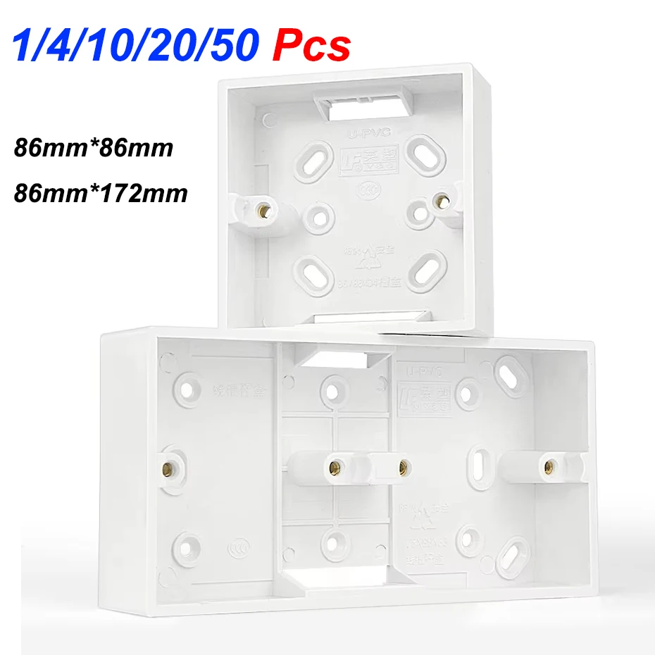 External Mounting Box 86*86*33mm 172*86*33mm for 86 Type 1/2gang Switches or Sockets Apply For Any Position of Wall Surface