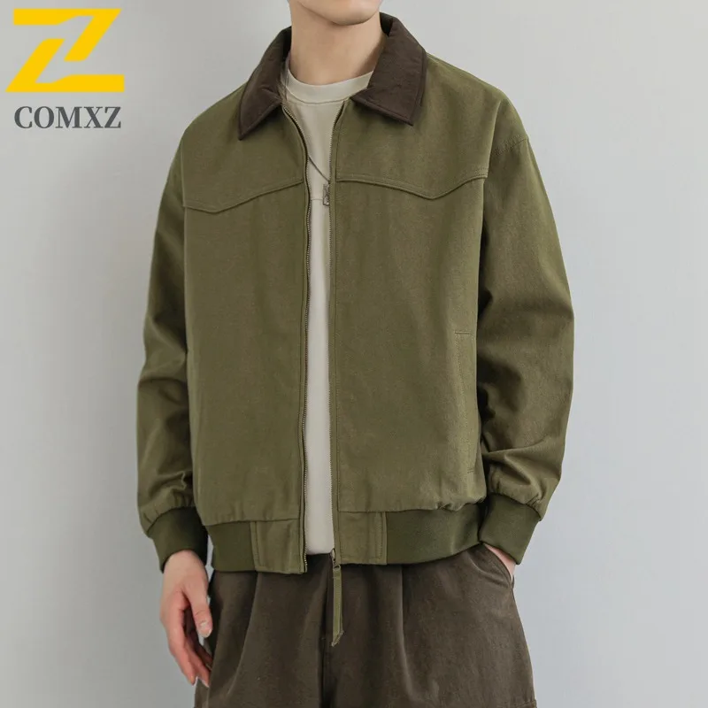 

COMXZ 2025 мужские куртки американские винтажные с воротником-стойкой повседневные ветрозащитные байкерские пальто для кемпинга и путешествий дышащая уличная верхняя одежда