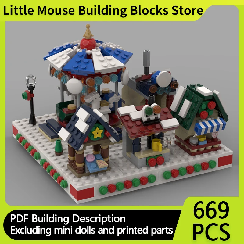 

City Street View Model MOC Building Bricks Mini Winter Market Modular Technology Gifts Holiday Assemble Children Toys Suit