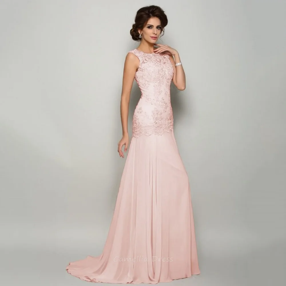 Aangepaste moeder van de bruid jurk chiffon zeemeermin bruiloft gast jurk kant tank avond gewaad moeder van de bruid