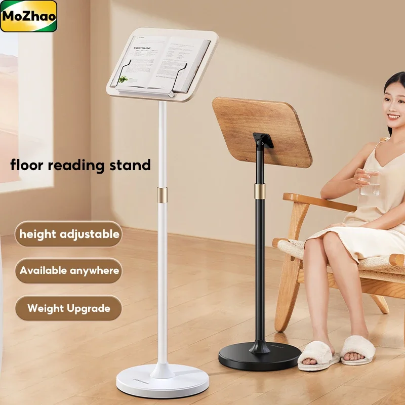 mozhao folding piso telescopico livro stands estante folha music stand imagem clip fixo suporte de leitura 01