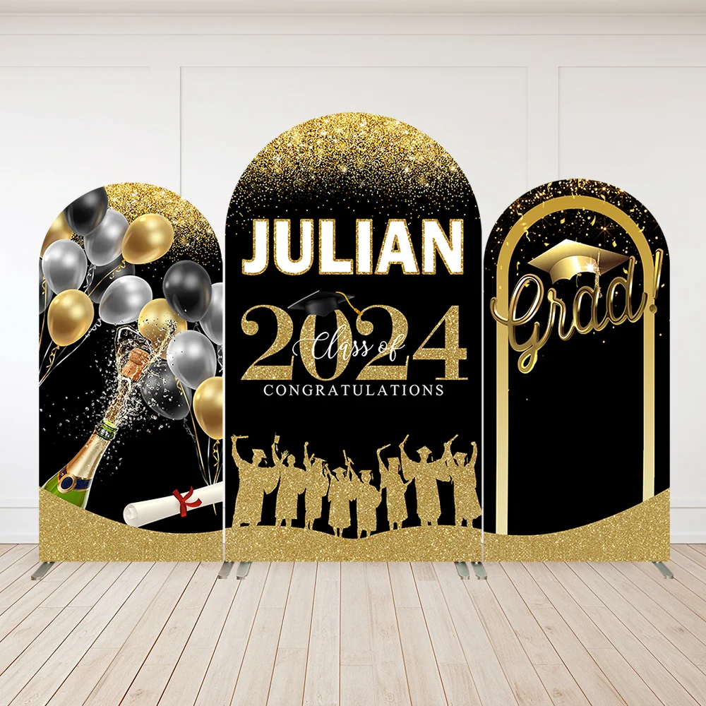 

Graduation Photography Background Black and Gold Glitter Balloons Congratulations Grad Arch Backdrop Cover Customize Wall