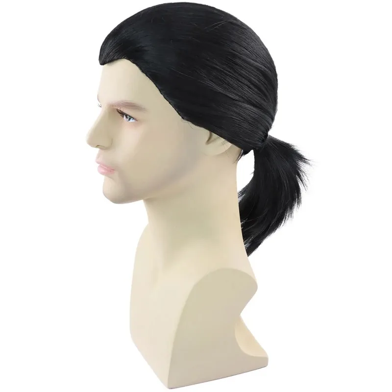 Peluca Hitman negra para hombre cola de caballo sintética | Asesino Keanu - Vincent Vega Cosplay |   Disfraz de fiesta de Halloween de los años 90