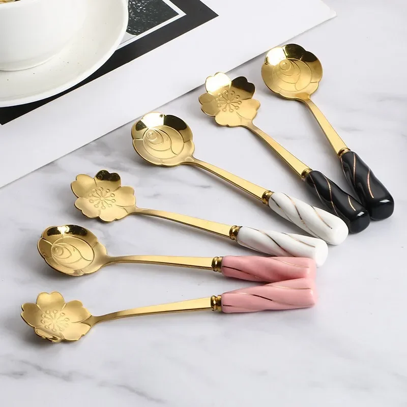 12cm Stainless Steel Mini Sakura Rose flower Spoons for Coffee Tea Dessert Drink Mixing Milkshake Spoon Tableware Kitchen Supply