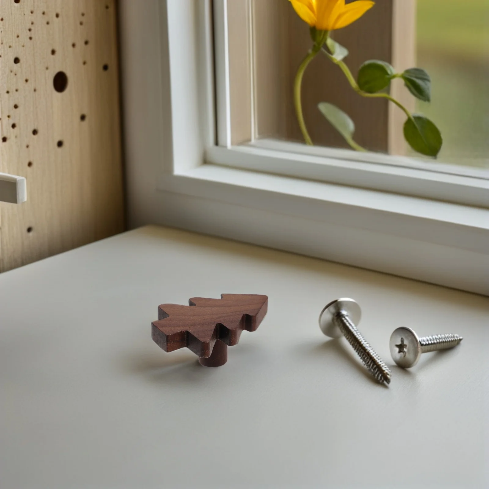 

3Pcs Christmas Tree Wooden Cabinet Knobs Creative Natural Wood Dresser Pulls Cute Furniture Handles Holiday Room Decor