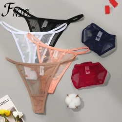 Tanga de malla transparente para mujer, bragas sin costuras, ropa interior suave y transpirable, calada, 2 unidades por Set