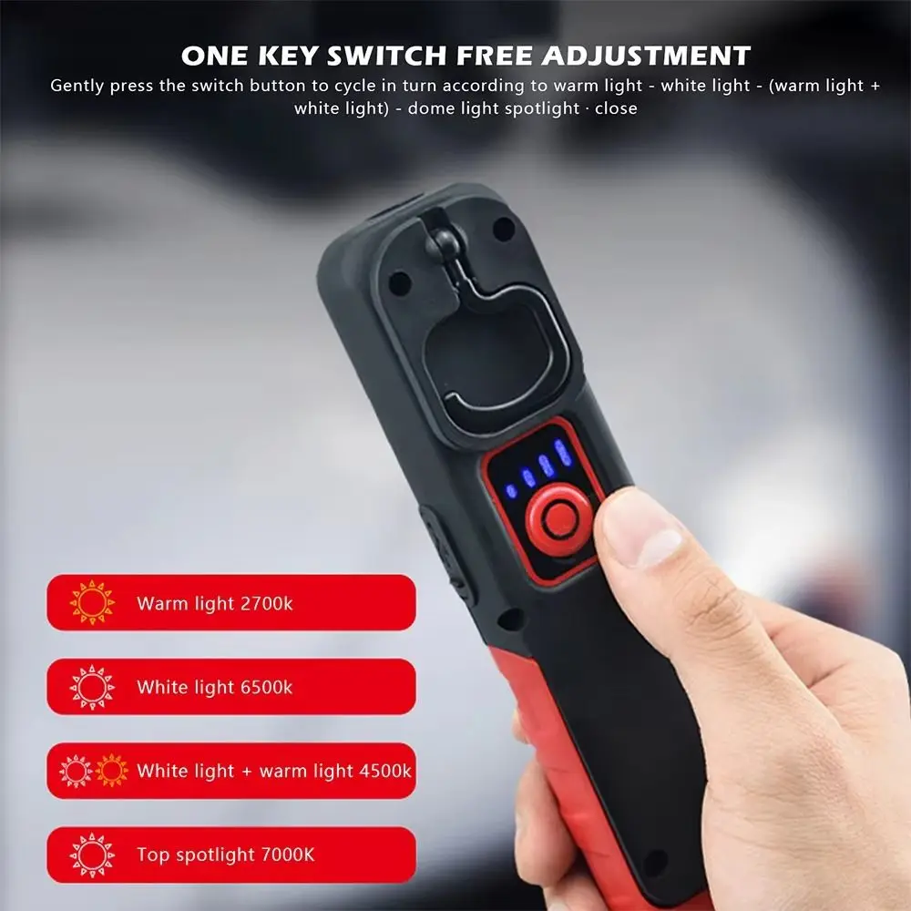 500LM Brightness Car Detailing Tools Magnetic Grip 2400mAh Battery Car Paint Finish Lamp with Hook USB Flashlight