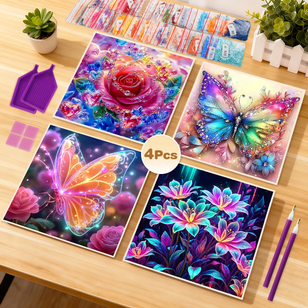 EverShine 4 Stücke DIY Diamant Malerei Schmetterling 5D Volle Runde Bohrer Mosaik Rose Blume Stickerei Tier Moderne Dekoration