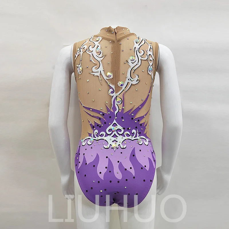 LIUHUO Leotards Girls Synchronized Swimming Suits Purple Team Sports Competition Teamwear