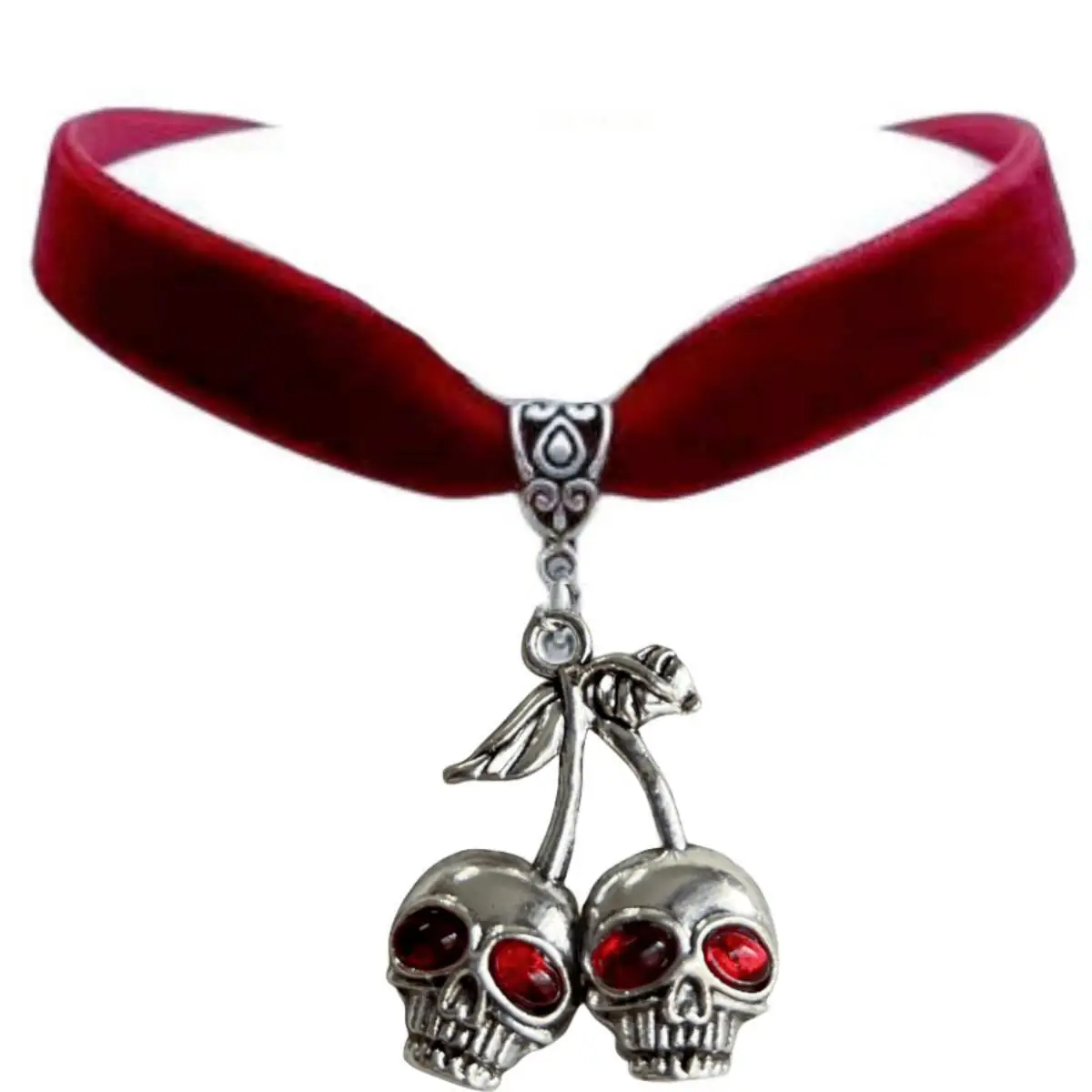 Europe and America Multi Colored Inlaid Zircon Cherry Skull Necklace UNISEX Halloween Hip Hop Happy Party Fashion Necklace