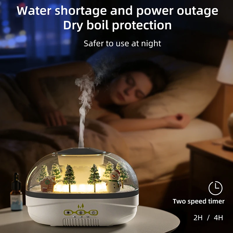 400ml Raindrop Humidifier, 2H/4H Timer, Warm Light, Essential Oil Diffuser, Quiet Cool Mist, Christmas Desktop Decor for Home
