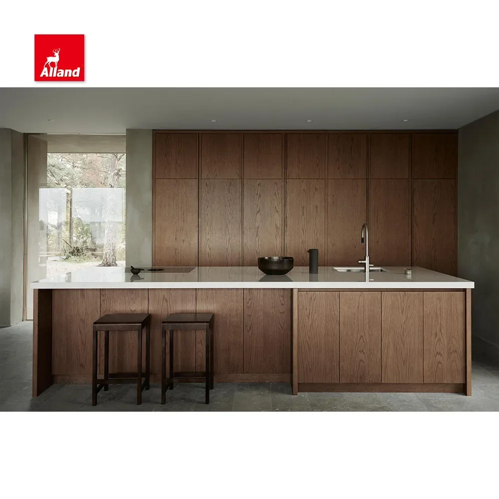 

AllandCabinet Minimalist Nordic Style Natural Wood Veneer Kitchen Cabinet Walnut White Oak Veneer with Customization Service