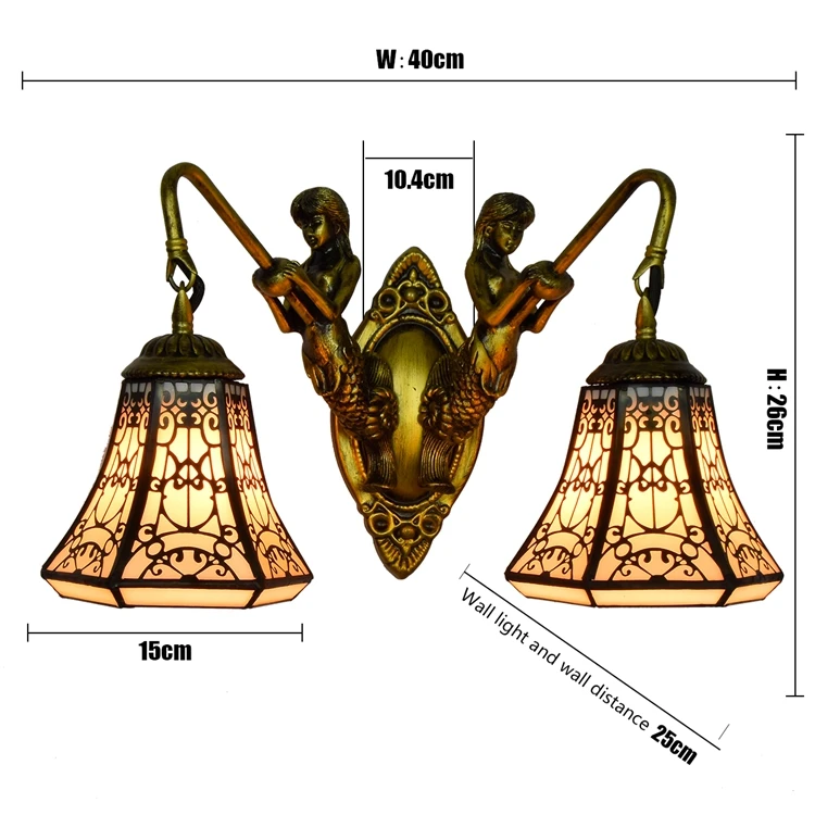 Arabic Creative Retro Copper Net Stained Glass Mirror Front Bedside Two Lamp Tiffany Bar Restaurant Corridor Mermaid Wall Lamp