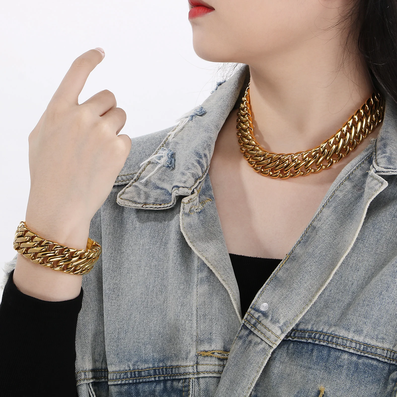 KALEN 23mm Width 316L Stainless Steel Bracelet Necklace Polished Curb Solid Heavy Long Chain Choker Charm Collar Jewelry