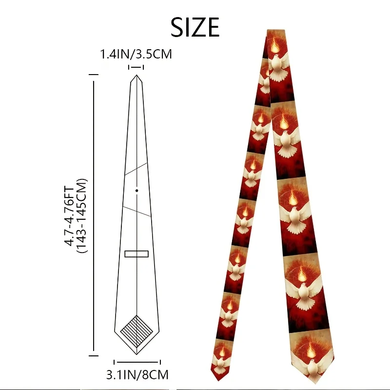 1pc, Christian Element White Dove Pattern Printed Tie, Soft Fashion Accessory for Weddings, Dates, Parties, Casual Wear