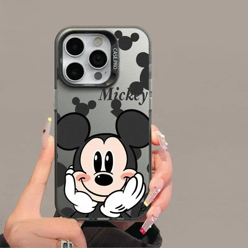 Custodia per Apple iPhone 15 11 13 14 Pro Max 12 Silicone 15 Plus lente opaca proteggi placcatura Cover per telefono Mouse Minnie