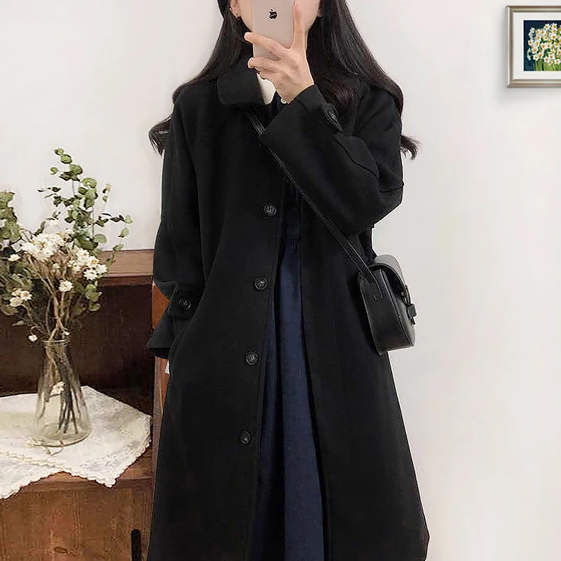 

2023 Autumn And Winter New Solid Colour Double Row Of Buttons To Lengthen The Trench Coat Simple Style With Waist Lapel Coat