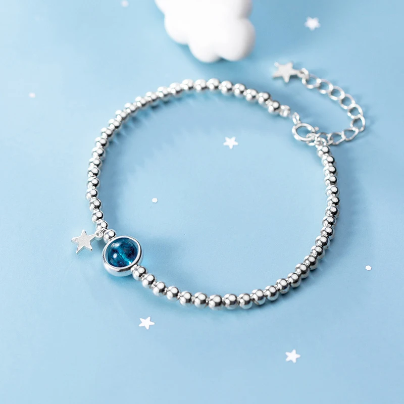 Modian Fashion 925 Sterling Silver Classic Crystal Little Ball Star Strand Bracelet for Women Adjustable Bangle Fine Jewelry
