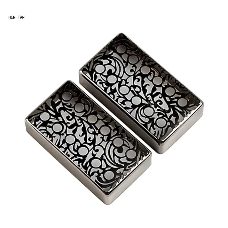 

2 Pcs Metal Humbuckers Cover Engraved Flower Electric Guitars Pickup Cover M89D