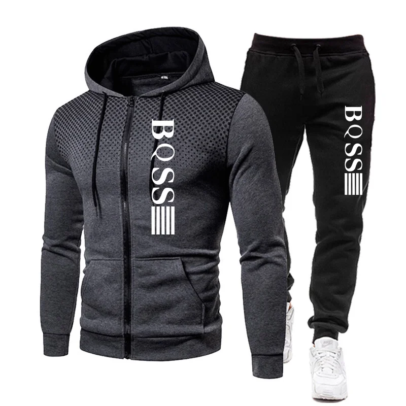 2024 dres męski Casual odzież do joggingu Outdoor zestaw bluzy z kapturem na zamek + czarne spodnie dresowe 2 sztuki 2024 wiosenne nowa, w stylu