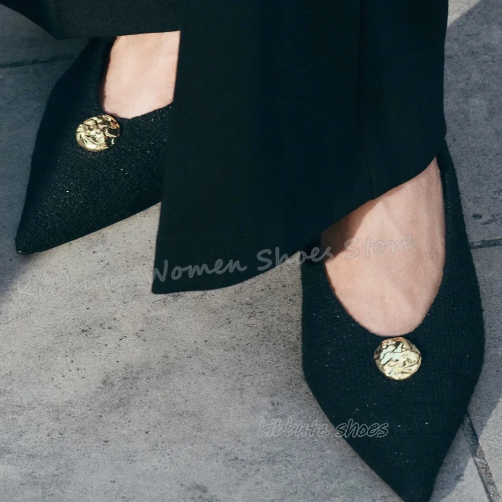 

Velvet Pumps One Word Belt Slip-On Fashion Elegant Concise Luxury Women Shoes New Pointed Toe Thin Heels Solid Color Metal Decor