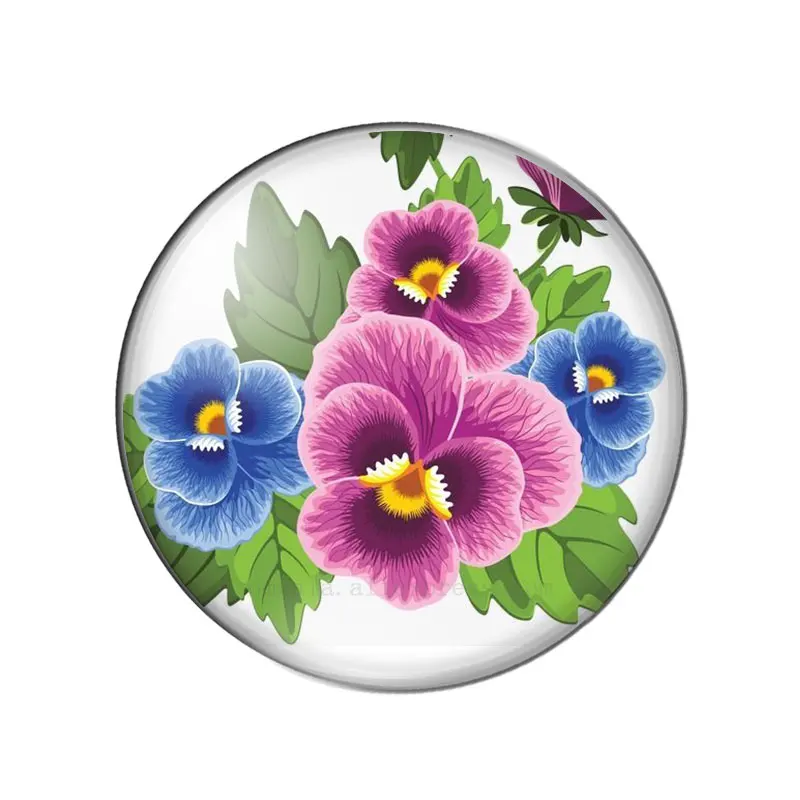 Pansy Flowers Watercolor Painting 10pcs mixed 12mm/18mm/20mm/25mm Round photo glass cabochon demo flat back Making findings